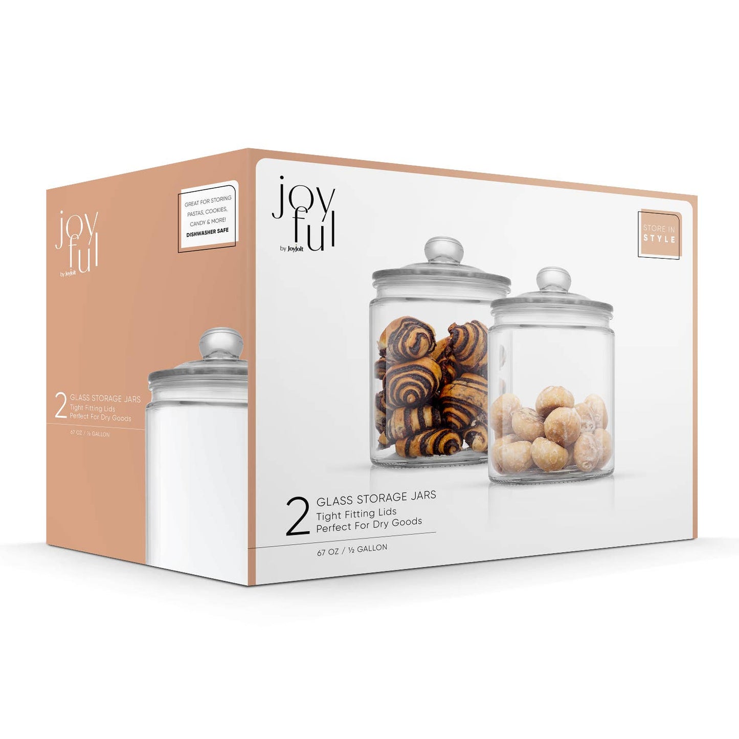 JoyJolt - JoyFul Round Glass Cookie Jar with Airtight Lids (67 oz)