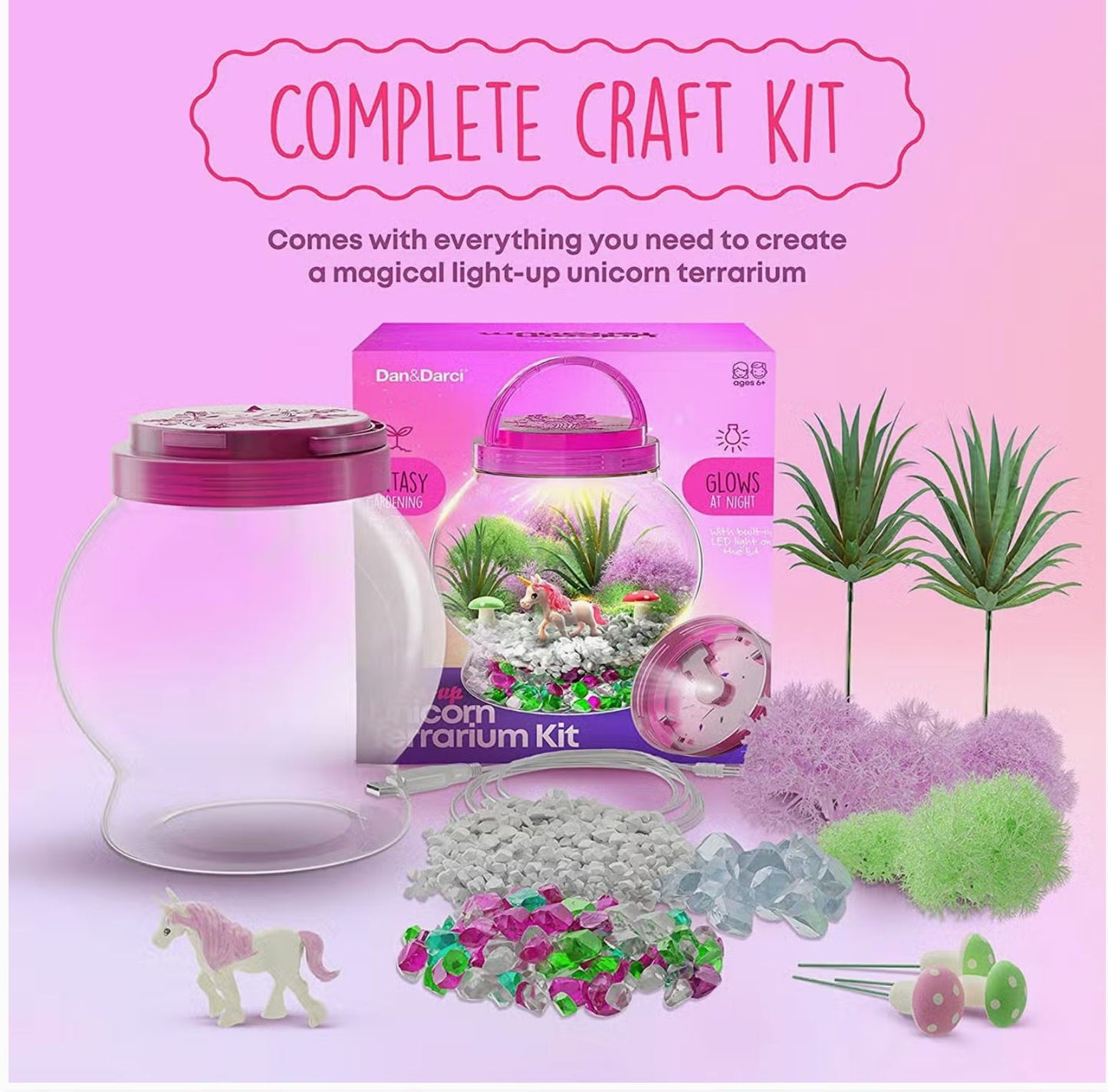 Surreal Brands - Light-Up Unicorn Terrarium Kit for Kids