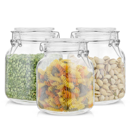 JoyJolt - Glass Food Storage Jar with Airtight Clamp Lids - Set of 3: 32 oz