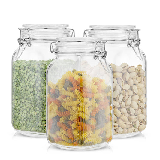 JoyJolt - Glass Food Storage Jar with Airtight Clamp Lids - Set of 3: 50 oz