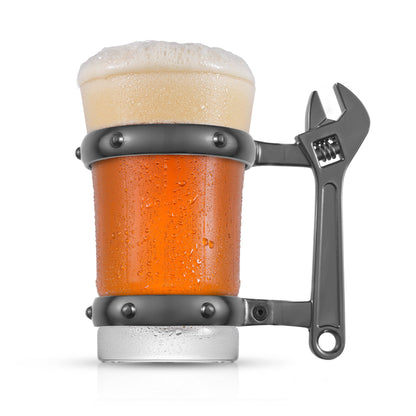 JoyJolt - Adjustable Wrench Glass Beer Mug, 17 oz