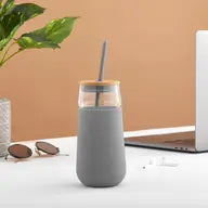 JoyJolt - Large Tumbler Cup with Lid, Sleeve and Two Straws (Grey)