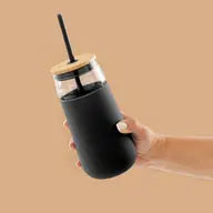 JoyJolt - Large Tumbler Cup with Lid, Sleeve and Two Straws (Black)